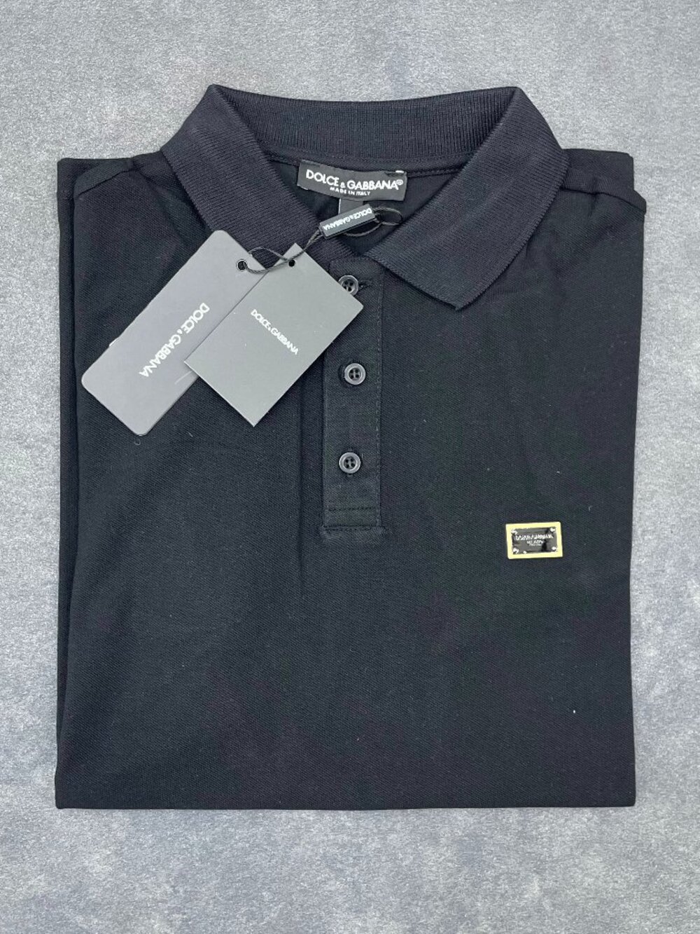 Dolce & Gabbana Men’s Black Polo Shirt Logo Plaque- Size Small